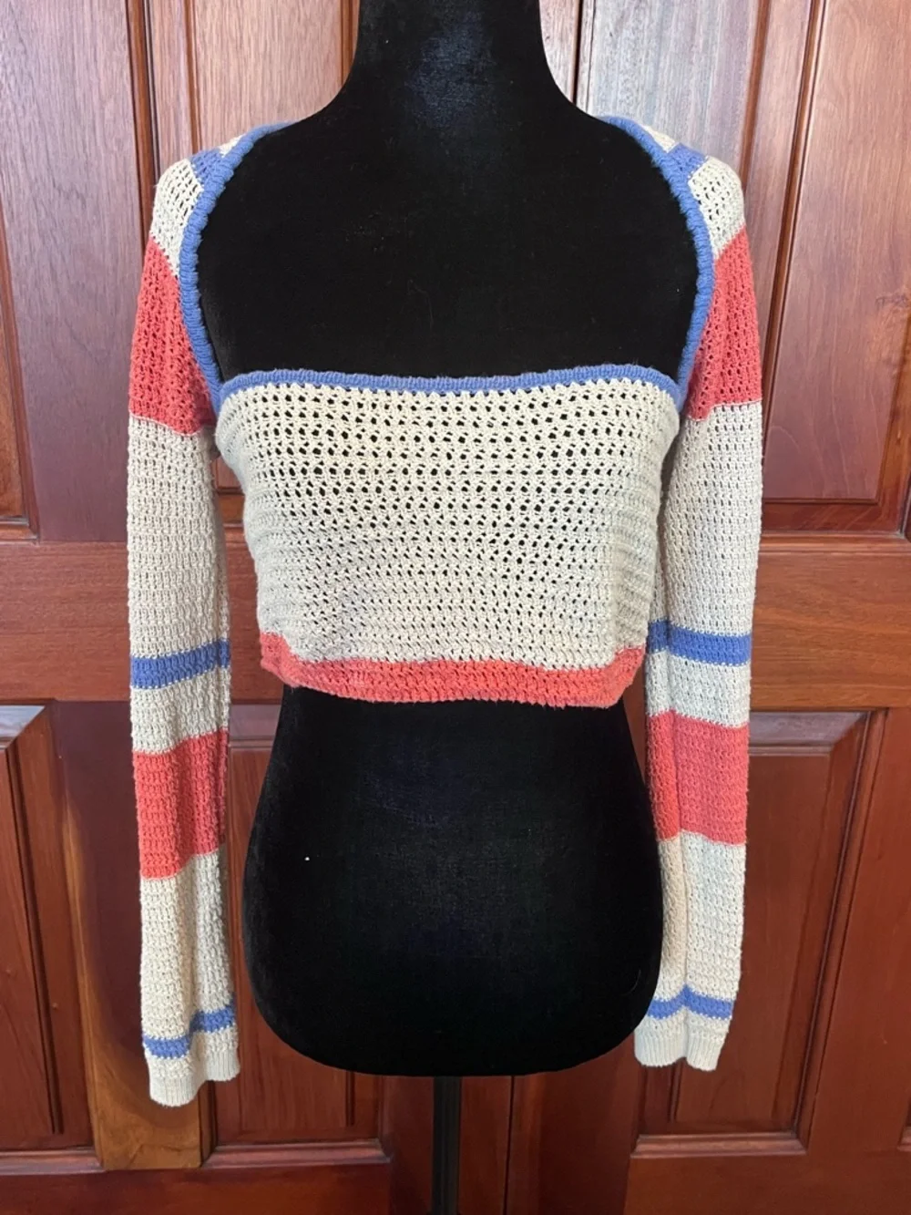 Free People FB Beach Love Me Long-Sleeve Fauxchet Striped Sweater Top Sz Small